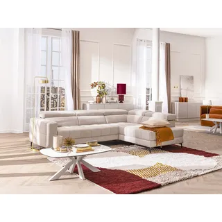 Eckrelaxsofa elektrisch - Ecke rechts - mit ausziehbarer Sitzfläche - Stoff - Beige - MONISO