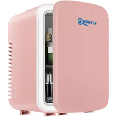 WANNYTON Mini Kühlschrank 4 Liter / 6 Dosen, tragbarer kleiner Kühlschrank mit Kühl- und Heizfunktion, Mini Fridge, Getränkekühlschrank für Zimmer Auto Büro, AC 220-240 V, DC 12 V, Rosa