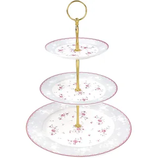 fanquare Tortenständer 3 Etagen Porzellan Cupcake Ständer, Rosa Blumen Runde Obst Ausstellungsstand, Dessert Turmtablett für Hochzeit, Geburtstag und Tee Party