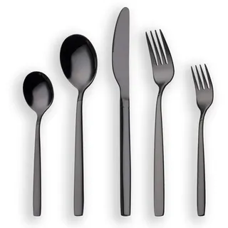 Berglander 30 Stück Titanium schwarz plattiert Besteck, 30 Stück Besteck Set, Service für 6 (glänzend schwarz)