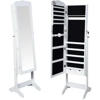 BAKAJI Spiegel Schmuckschrank Schmuckschrank Spiegel mit Tür und Schubladen Farbe Weiß, Schrank Organizer Schmuckhalter (Michela)