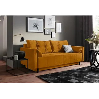 Collection AB "Solar", gold, B:225cm H:80cm T:86cm, Luxus-Microfaser (100% Polyester);Zierkissen (100% Polyester), Sofas, Schlafsofa, Bettfunktion, Bettkasten, Federkern und loser Rücken- und Zierkissen