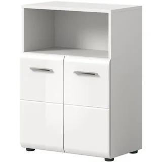 Inn.Furn Badkommode weiß Hochglanz, Badschrank 2-türig 60 x 80 cm , Weiß Hochglanz , Kunststoff , Nachbildung , Uni , 1 Fächer , Rechteckig , 60x80x30 cm , FSC Mix , Badezimmer, Badmöbel, Midischränke