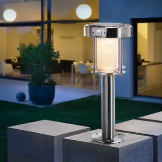 esotec Solar PIR-Sockelleuchte Ancona Pro H=42cm DUO COLOR 2 Betriebsmodi 102536 - Silber