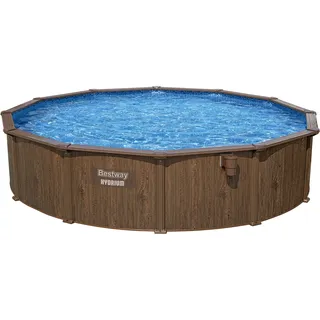 Bestway® HydriumTM Stahlwandpool Komplett-Set mit Sandfilteranlage Ø 490 x 130 cm, Holz-Optik (Palisander), rund