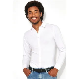 Langarmhemd DESOTO "Jerseyhemd Casual Kent langarm", Herren, Gr. L, N-Gr, weiß (solid weiß), Jersey, Obermaterial: 100% Baumwolle, slim fit, Manschette, Hemden Langarmhemd, Flexibler Stretch, Topseller