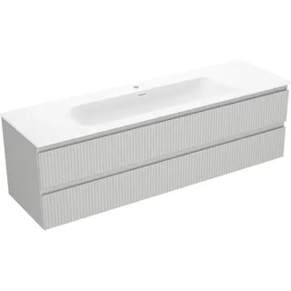 Mexen Rivel 160 cm Badezimmerschrank mit Waschbecken Vela, 2 Schubladen, geriffelt, grau matt/weiß matt - 91A20-16047-2-BFF62-W? - Grau, Weiß