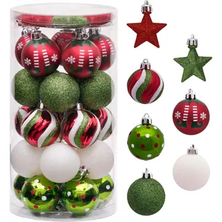 Victor's Workshop Weihnachtskugeln 35tlg. 4cm Plastik Christbaumkugeln Set, Weihnachtsbaumschmuck Dekoration Christbaumschmuck für Party, Haus Dekoration Elfen Thema Rot Grün Weiß(M)