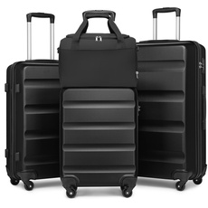 KONO Gepäcksets, 4-teiliges Set, ABS-Hartschale, Leichter Koffer mit Handgepäck, Reisetasche für Ryanair, strapazierfähiges Reisegepäck mit TSA-Schloss,Schwarz, Gepäcksets