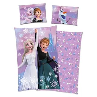 Disney Bettwäsche Frozen - Die Eiskönigin mit Anna, ELSA, Olaf 40x60 + 100x135 cm, 100% Baumwolle mit Reißverschluss