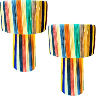 Marrakesch 2er Set Tischlampe Nachttischlampe 42cm groß aus Raffia bast | Boho Lampe Stehlampe als Wohnzimmer Schlafzimmer oder Kinderzimmer Deko | Tischleuchte Morjana Bunt E27 Fassung
