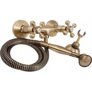 NEU RETRO Duschhahn Kreuzgriff Messing Antik Wandmontage HÖHE QUALITÄT