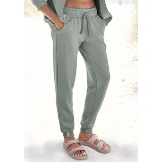 Sweathose LASCANA, Damen, Gr. 32/34, N-Gr, grün (salbeigrün), Sweatware, Obermaterial: 100% Baumwolle, bestickt, unifarben, bequem normal, Hosen Sweathose, aus organischer Baumwolle, Loungewear, Topseller