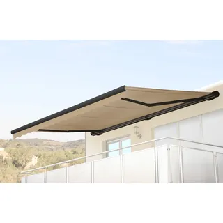 Elektrische Kassetten-Markise T122, Vollkassette Volant 4x3m Polyester Creme, anthrazit - Beige