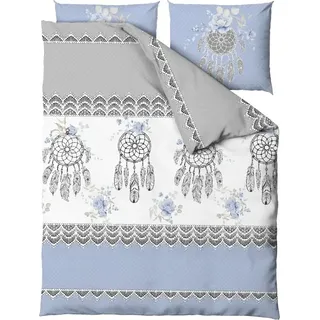Bettwäsche, Baumwollsatin, hohe Qualität 140x200 Boho Blau, Traumfänger - Blau
