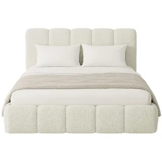 Juskys Polsterbett Catania 180/200 cm Creme Bouclé inkl Matratze , Textil , 180x200 cm , Schlafzimmer, Betten, Polsterbetten