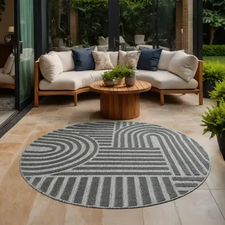 Sanat Teppich »Berlin« rund 6 mm Höhe In -und Outdoor geeignet, Außenbereich,Terasse, Balkon, modern, grau