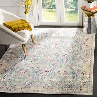 SAFAVIEH Boho Teppich für Wohnzimmer, Esszimmer, Schlafzimmer - Mystique Collection, Kurzer Flor, Grau und Hellblau, 91 X 152 cm