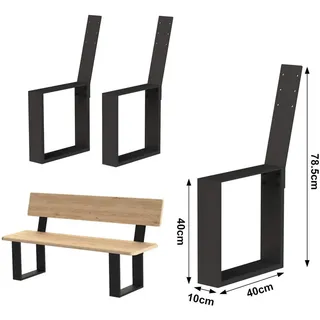DanDiBo Bankgestell mit Lehne 2x aus Metall Schwarz Bankbeine , 10x78.5x40 cm , Gartenmöbel, Gartenbänke