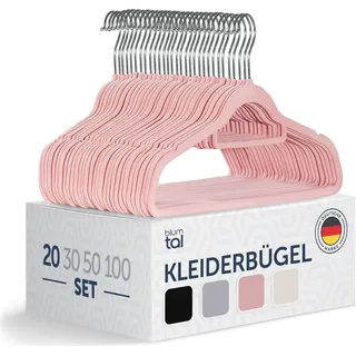 Blumtal Kleiderbügel 20 Stück - Samt 360° drehbar, rutschfest, platzsparend und belastbar - Rosa mit Samtbezug - Hangers