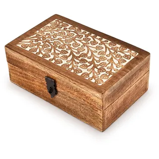Kimona Schmuckkästchen aus Mangoholz, Baum des Lebens, Gravur, Schmuckschatulle für Damen und Herren, Schmuckkästchen, Heimdekor-Akzente (20,32 cm x 12,7 cm x 7,62 cm)
