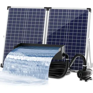 Biling 70W Solar Teich Wasserfall Set, 30cm Edelstahl-Überlauf-Teichpumpe Wasserfall und langlebigem Rohr Deko für Koiteich, Pool, Bachlauf, Gartenteich, Terrasse, DIY Zier Teichwasserfall Wasserspiel
