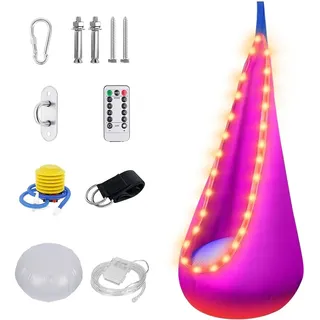 Hängehöhle, Hängesessel mit LED, Aufblasbarem Kissen, 70 * 150 cm Hängesack | 16 Farbwechsel Hängeschaukel, Pod Swing Seat Max 80kg für Den Innen und Außenbereich, Geschenk für Einen Freund, Rosa