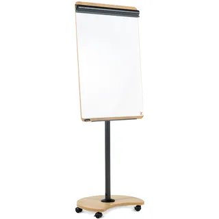 Rocada Natural, Flipchart Tisch, mit rollen, Ständer und stiftablage, Flipchart aus Holz, Trocken Abwischbar und Magnetisch, Whiteboard 67x99 cm, Höhe 160-200cm - 180o - Weiß