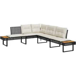 vidaXL Gartensofa in L-Form mit Kissen Schwarz Poly Rattan und Akazie - Schwarz