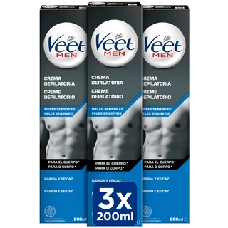Veet Men Haarentfernungscreme für den Rücken, Arme und Beine, für empfindliche Haut, 3 x 200 ml