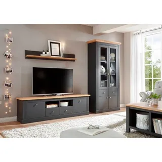 OTTO home "Sherwood, Anbauwand im Landhausstil, Komplettset, Wohnzimmer-Set", Set, 3 Stk. tlg., dunkelgrau, wotan eiche),
