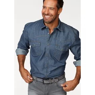 Jeanshemd ARIZONA, Herren, Gr. 49/50 (4XL), N-Gr, blau (blau stone), Jeans, Obermaterial: 100% Baumwolle, unifarben, Basic, normal, mit Knöpfen, Hemden Jeanshemd, Western Stil, Topseller