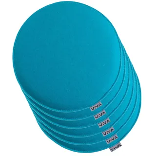 Brandsseller 6er Set Sitzkissen aus Filz Ø 35x2 cm – Robuste Stuhlauflagen für innen und außen, rundes Sitzpolster, strapazierfähiges Kissen für Stühle – Türkis