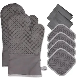 LgowithU Ofenhandschuhe & Topflappen Set 8-teilig, Hitzebeständig bis 230°C, rutschfest mit Silikon, Baumwolle Innenfutter, Backhandschuhe für Küche, Grillen, Backen & BBQ