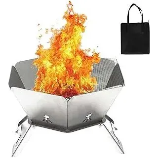 Tragbare Feuerstelle für Außen, Faltbare feuerstelle Outdoor, Edelstahl-Feuerstelle mit Grillgitter und Aufbewahrungstasche, Feuerschale Oktagon für Terrasse, Outdoor-BBQ und Lagerfeuer