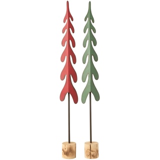 J-LINE - Weihnachtsbaum + Metallfuß/Holz, Rot/Grün, groß, 2 Stück