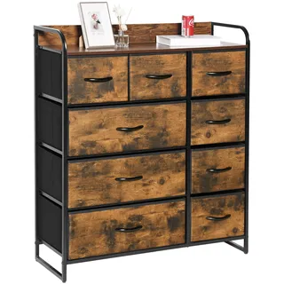 LYNCOHOME Kommode mit Schubladen aus Stoff, Sideboard mit 9 Stoffschubladen, Schubladenschrank Ordnungsmöbel Schrank mit 2 Griffe für Küche Büro Flur