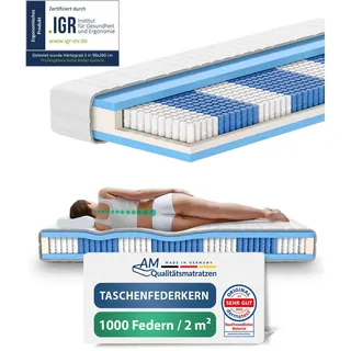 AM Qualitätsmatratzen Taschenfederkernmatratze 100 x 220 cm H3