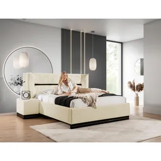 Polsterbett Doppelbett Set.1 HAMILTON 160x200cm Stoff Magic Velvet Creme - Weiß