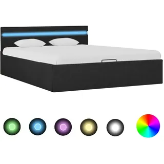 vidaXL Bett mit Bettkasten Hydraulisch LED Dunkelgrau Stoff 140x200 cm