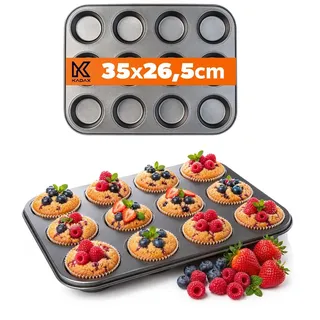 KADAX Muffinform, Backform für 12 Muffins, 35 x 26.5cm, aus Stahl, große Wölbungen