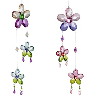 formano 2er Set Girlande Blumen 28 cm Fensterdeko Hänger hängend Hängedekoration aus multifarbenem Acryl gefertigt und mit angehängten Perlen verziert