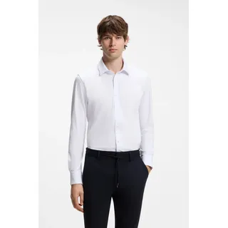 Businesshemd BOSS "HANK", Herren, Gr. 44, N-Gr, weiß100, Web, Obermaterial: 75% Baumwolle, 25% Polyester, unifarben, slim fit normal, Rundhals, 2-Knopf-Manschette mit Schlitz, Hemden Businesshemd, Kentkragen, Slim Fit, Baumwoll-Mix mit Performance-Stretch