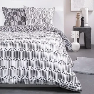 TODAY Bettwäsche für Doppelbett, geometrischer Druck, rund, aus Baumwolle, Sunshine, Weiß und Grau, 220 x 240 cm