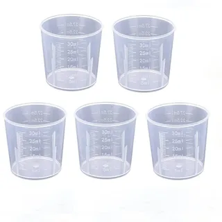 Kleiner Messbecher 30ml Kunststoff Mini Messbecher Klein 5 Stück, Transparent kleine Präzisionsmessbecher mit Skala, Mini Meßbecher Dosierhilfe für Waschmittel, Küche, Labor, Kochen Measuring cups
