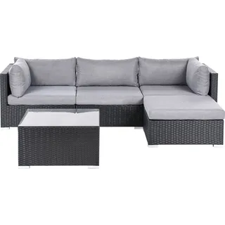 BELIANI Gartenmöbel Set Schwarz Polyrattan und Aluminium 4-Sitzer Garten-Ecksofa Linksseitig mit Kissen Modern Lounge Set Terrasse Outdoor - Schwarz, Grau