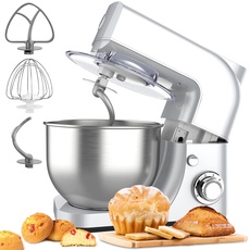 Bild Küchenmaschine Knetmaschine Rührmaschine Küchenmaschine multifunktional 6 Geschwindigkeit mit Edelstahlschüssel Teigknetmaschine mit Rührbesen, Knethaken, Schlagbesen(MEHRWEG)