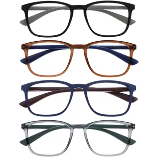 OPULIZE Max Lesebrille 4 Pack - Klassische große rechteckige Fassung - Brillen in mattem Schwarz, Braun, Blau & Grau - Herren Damen Unisex - RRRR78-1237 - +3,50