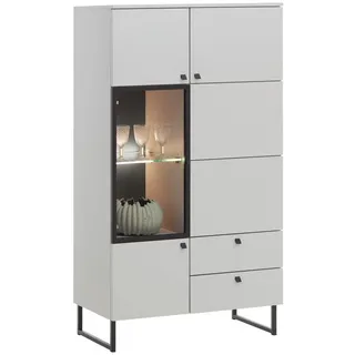 Valdera Vitrine , Schwarz, Grauweiß , Metall , 2 Fächer , 2 Schubladen , A , 86x158x42 cm , Typenauswahl, Beimöbel erhältlich, stehend , Esszimmer, Vitrinen, Vitrinenschränke