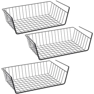 RICOO Unterregal Aufbewahrungskorb, 3er Set, Einhängekorb für Küche KR001Bx3, Regal zum Einhängen, Schrankkörbe, Hängekorb Schrank, Einhängeregal, Regaleinhängekorb, Drahtkorb Schwarz